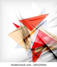 Color triangles, unusual abstract background. Realistic paper 3d composition with shadows and glossy elements, origami concept layout