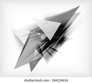 Color triangles, unusual abstract background. Realistic paper 3d composition with shadows and glossy elements, origami concept layout