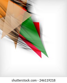 Color triangles, unusual abstract background. Realistic paper 3d composition with shadows and glossy elements, origami concept layout