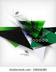 Triángulos de color, fondo abstracto inusual. Composición 3d de papel realista con sombras y elementos brillantes, diseño de concepto de origami