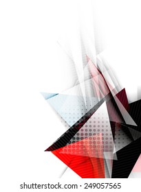 Triángulos de color, fondo abstracto inusual. Composición 3d de papel realista con sombras y elementos brillantes, diseño de concepto de origami