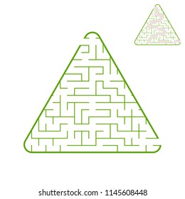Color triangular labyrinth. An interesting and useful game for children. A simple flat vector illustration on a white background