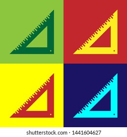 Color Triangular ruler icon isolated on color background. Straightedge symbol. Geometric symbol.  Vector Illustration