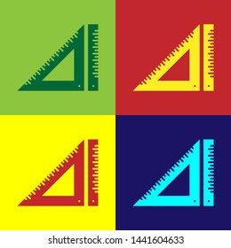 Color Triangular ruler icon isolated on color background. Straightedge symbol. Geometric symbol.  Vector Illustration