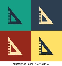 Color Triangular ruler icon isolated on color background. Straightedge symbol. Geometric symbol. Vintage style drawing. Vector Illustration