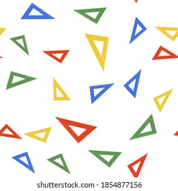 Color Triangular ruler icon isolated seamless pattern on white background. Straightedge symbol. Geometric symbol. Vector.