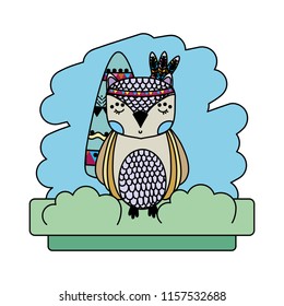color tribal owl animal with feathers style