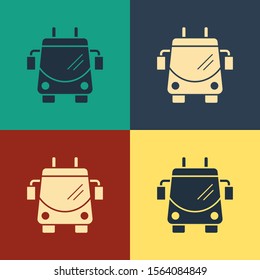 Color Trolleybus icon isolated on color background. Public transportation symbol. Vintage style drawing. Vector Illustration