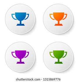 Color Trophy cup icon isolated on white background. Award symbol. Champion cup icon. Set color icon in circle buttons. Vector Illustration