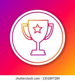 Color Trophy cup line icon isolated on color background. Award symbol. Champion cup icon. Circle white button. Vector Illustration
