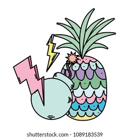 color tropical pineapple fruit with thunders and bomb