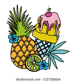 color tropical pineapple and lemon with ice cream