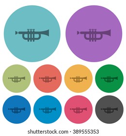 Color trumpet flat icon set on round background.