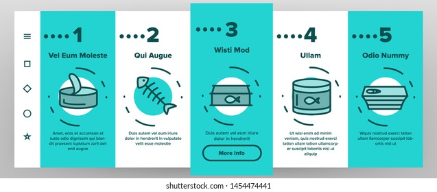 Color Tuna, Fish Products Vector Onboarding Mobile App Page Screen. Raw, Cooked And Canned Tuna Outline Symbols Pack. Fresh Uncooked And Prepared Seafood. Fish Steak, Sea Food Illustrations