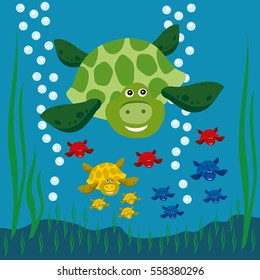 Color turtle tortoise cartoon aquarium illustration