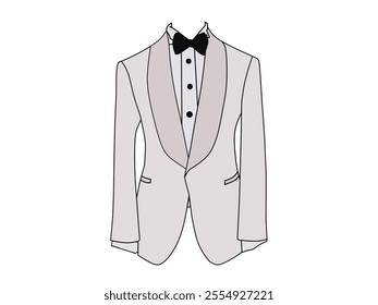 Color tuxedo, white t-shirt and bright white bow. Men's formal wear fashion theme on formal occasion ceremony.