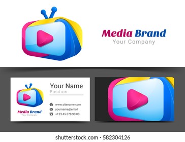 Color TV Media Corporate Logo and Business Card Sign Template. Creative Design with Colorful Logotype Visual Identity Composition Made of Multicolored Element. Vector Illustration.