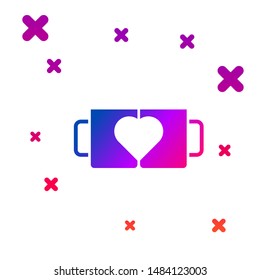Color Two coffee cup and heart icon isolated on white background. Couple coffee for lovers on Valentines Day. Gradient random dynamic shapes. Vector Illustration