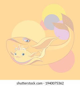 color two fish mom with baby on a beige background