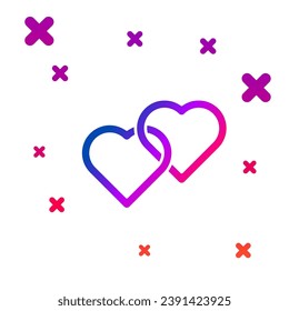 Icono Color Dos corazones vinculados aislados en fondo blanco. Símbolo romántico vinculado, unido, pasión y boda. Feliz Día de la Mujer. Gradiente formas dinámicas aleatorias. Ilustración vectorial