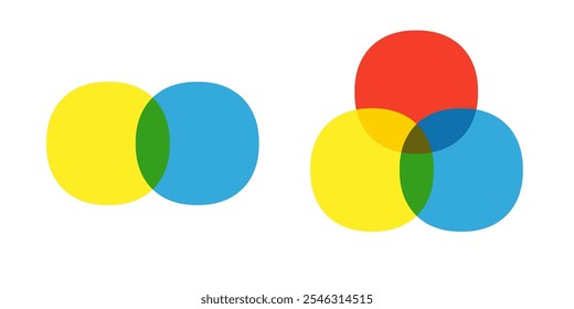 Ícone de diagrama de Venn com dois e três círculos. Imagem de clipart isolada no plano de fundo branco