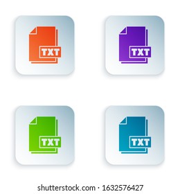 Color TXT file document. Download txt button icon isolated on white background. Text file extension symbol. Set icons in square buttons. Vector Illustration