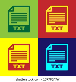 Color TXT file document icon. Download txt button icon isolated on color backgrounds. Text file extension symbol. Vector Illustration