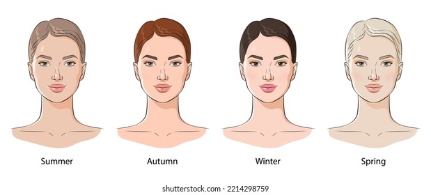 Color types of female appearance, vector illustration