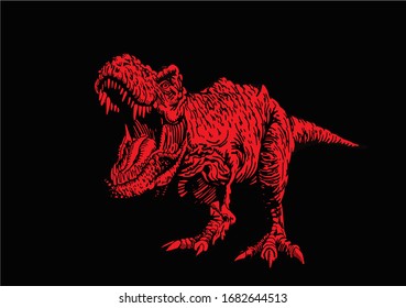 Color tyrannosaurus isolated on black background, vector illustration