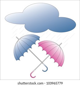 Color umbrellas, cloud and rain