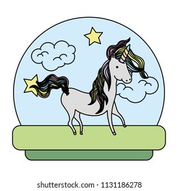 color unicorn with hair mane and clouds stars