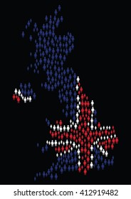 Color United Kingdom Map filled with people