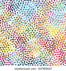 Color universal geometric seamless pattern in pointillism style. Endless vector circle texture can be used for wrapping wallpaper, fills, web background, surface textures, clothes