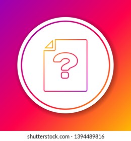 Color Unknown document line icon isolated on color background. File with Question mark. Hold report, service and global search sign. Circle white button. Vector Illustration