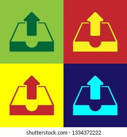 Color Upload inbox icon isolated on color backgrounds. Flat design. Vector Illustration