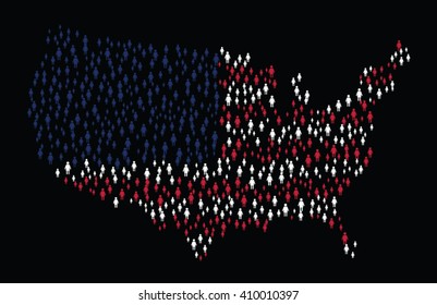 Color USA Map Filled With People