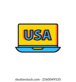 Color USA United states of america on laptop icon isolated on white background. Flat filled outline style with shadow. Vector