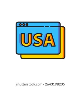 Color USA United states of america on browser icon isolated on white background. Flat filled outline style with shadow. Vector