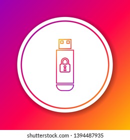 Color USB flash drive with closed padlock line icon isolated on color background. Security, safety, protection concept. Circle white button. Vector Illustration