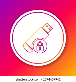Color USB flash drive with closed padlock line icon isolated on color background. Security, safety, protection concept. Circle white button. Vector Illustration