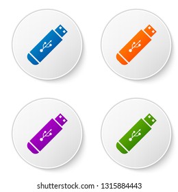 Color USB flash drive icon isolated on white background. Set color icon in circle buttons. Vector Illustration