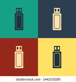 Color USB flash drive icon isolated on color background. Vintage style drawing. Vector Illustration