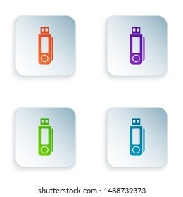 Color USB flash drive icon isolated on white background. Set icons in colorful square buttons. Vector Illustration