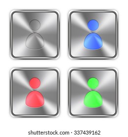 Color user avatar icons engraved in glossy steel push buttons. Well organized layer structure, color swatches and graphic styles.