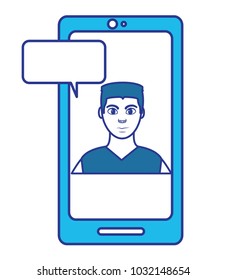 color user elegant man inside smartphone with chat bubble