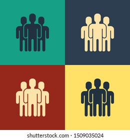 Color Users group icon isolated on color background. Group of people icon. Business avatar symbol users profile icon. Vintage style drawing. Vector Illustration