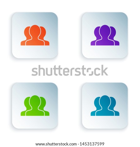 Color Users group icon isolated on white background. Group of people icon. Business avatar symbol - users profile icon. Set icons in colorful square buttons. Vector Illustration