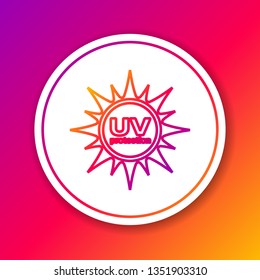 Color UV protection line icon isolated on color background. Ultra violet rays radiation. SPF sun sign. Circle white button. Vector Illustration