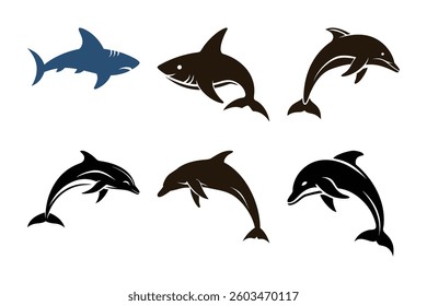 Color Variants in Shark and Dolphin Silhouettes – A Graphic Perspective