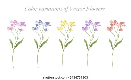 Variación de color de las flores. Ilustración vectorial.
